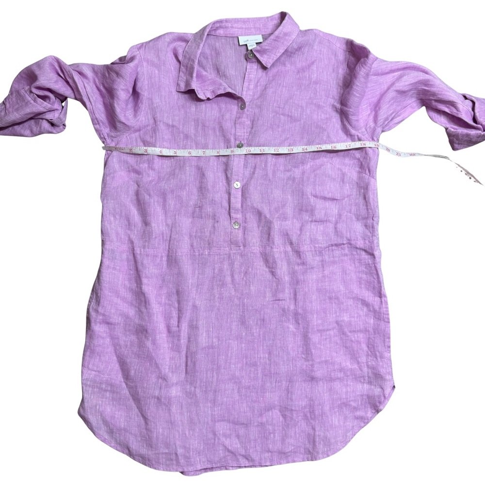 J. Jill Love Linen SMALL Tunic Roll Tab Beach Pockets Coastal Lightweight - Picture 7 of 8